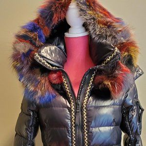 SAM Women's Designers Natural Fur-Trim Down Puffer